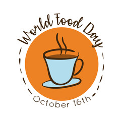 world food day celebration lettering with cup coffee flat style