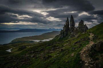 Fototapeta na wymiar A dramatic sky over Old Man of Storr, Isle of Skye, Scotland