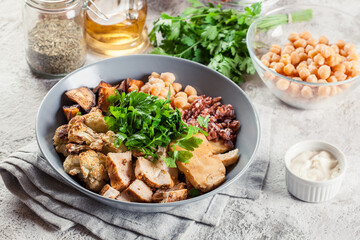 Buddha bowl lunch with chicken and other