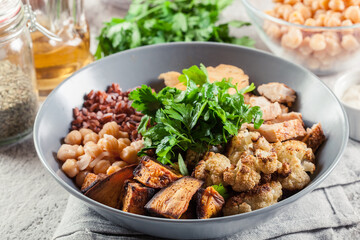 Buddha bowl lunch with chicken and other