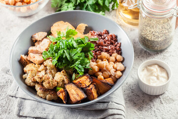 Buddha bowl lunch with chicken and other