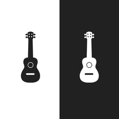 Black and white Hawaiian string musical instrument icon. Guitar icon set