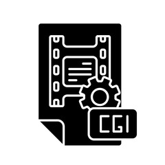 Fototapeta premium CGI black glyph icon. Computer generated imagery for movie making. Special effects for film production. Professional animation. Silhouette symbol on white space. Vector isolated illustration