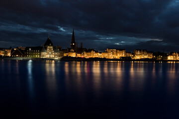 Skyline of Aarhus by night.