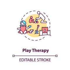 Play therapy concept icon. Fun and engaging games for mentally disabled children. Kids development, pediatrics idea thin line illustration. Vector isolated outline RGB color drawing. Editable stroke