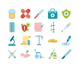 bundle of twenty medical set icons