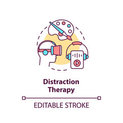 Distraction therapy concept icon. Complementary medicine, therapeutic procedures idea thin line illustration. Music and art therapy. Vector isolated outline RGB color drawing. Editable stroke