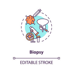 Biopsy concept icon. Medical procedure, clinical diagnostics idea thin line illustration. Extracting patient tissues for lab testing. Vector isolated outline RGB color drawing. Editable stroke