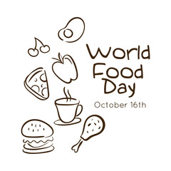 world food day celebration lettering with set fast food line style