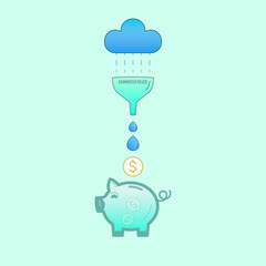 Rainwater reuse, rainwater harvesting can save you money. Vector illustration outline flat design style.