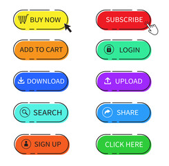 Set of the colorful web buttons. Buy now button
Vector illustration. on white background