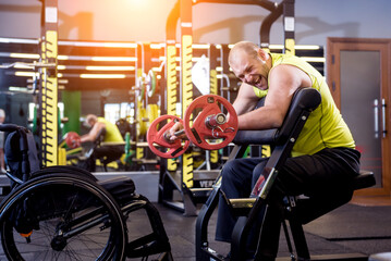 Disabled man training in the gym of rehabilitation center