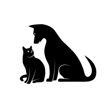 Silhouette of dog and kitten illustration
