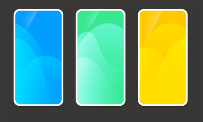 Set of mockup smartphone.  Colorful empty screen smartphone isolated on grey background. Detailed mockup smartphone. Modern colorful smartphone, blank design template. Flat illustration mockup screen.