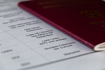 ballot paper. for Elections in Austria, Vienna 2020