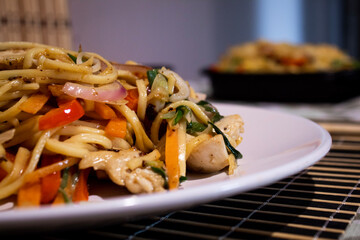 Vegetables and noodles.