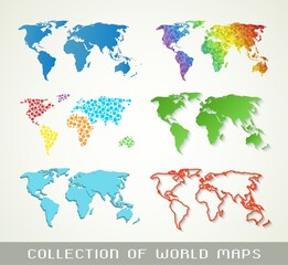 Fototapeta na wymiar Collection of color world maps with different textures