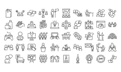 bundle of fifty coworking set line style icons - obrazy, fototapety, plakaty