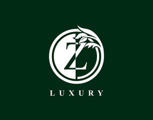 Graceful Circle Z Letter Floral Logo. Luxury Z Swirl Circle Logo Icon