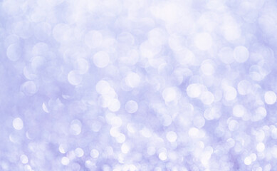 Purple background. White glitter blur vintage lights background. Bokeh silver and white. de-focused copy space.
