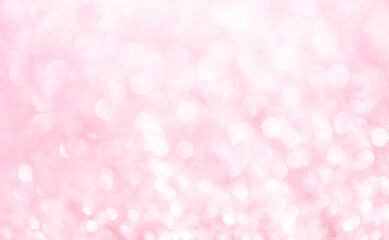 Pink background. White glitter blur vintage lights background. Bokeh silver and white. de-focused copy space.