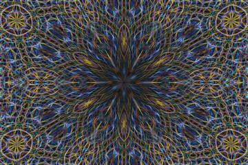 Abstract blue kaleidoscope background with yellow pattern