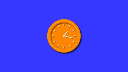 Orange color 3d wall clock icon on blue background,clock icon