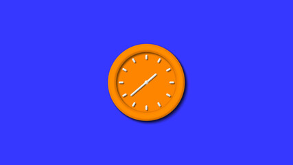 Orange color 3d wall clock icon on blue background,clock icon