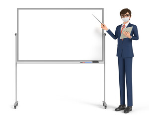 3D illustration character - A businessman wearing a mask explains