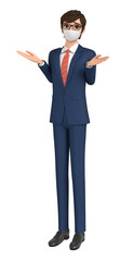 3D illustration character - A businessman wearing a mask is in trouble