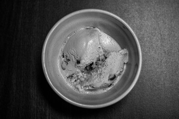Bowl of ice cream in black and white
