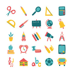 bundle of twenty five school supplies flat style icons