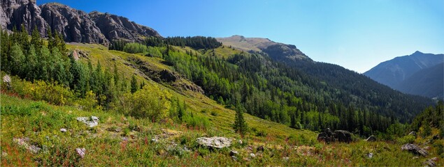 A panorama of a mountain scene in the wilderness of colorado - Powered by Adobe