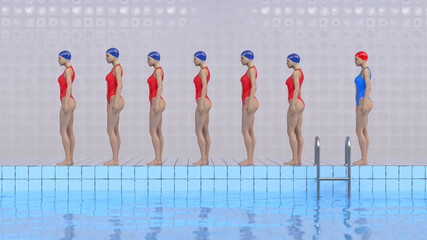 a team of women stands at the edge of the pool