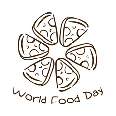 world food day celebration lettering with portions pizza line style