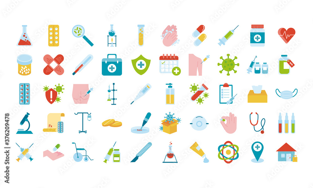 Poster bundle of fifty medical set icons