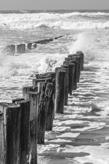 Breakwaters on a stormy day at the North Sea