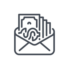 Send Money line icon. Mail Envelope with Money vector outline sign.