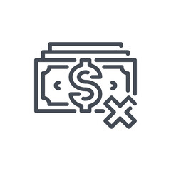 Dollar with Cross line icon. Cancellation of Payment vector outline sign.