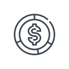 Dollar stats line icon. Financial Statistics Pie Chart vector outline sign.