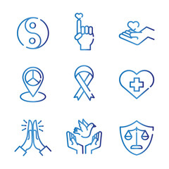 bundle of nine human rights gradient style set icons