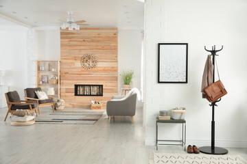 Apartment interior with stylish living room and hallway