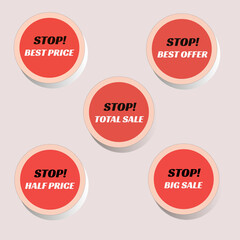 Set of Colorful Stickers for sale. Vector discount stickers.