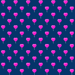 Red heart balloon with thread and blue background repeat pattern