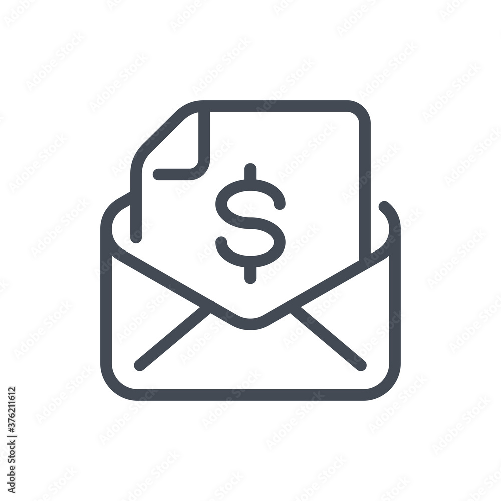 Aufkleber mail invoice and bill line icon. email with document and dollar vector outline sign.