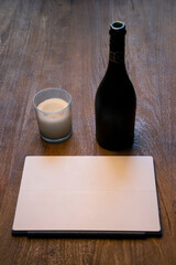 still life with a bottle of wine and a book