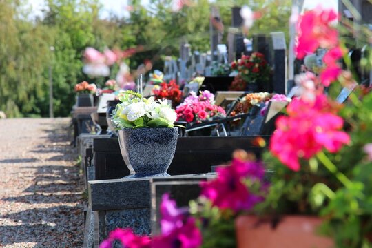 Cimetière, Tombeaux, Croix, Christ, Ornement, Fleurs, Tristesse