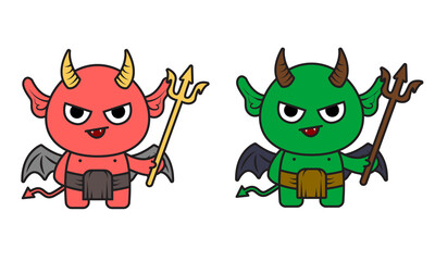 Little devils, evil smile, little red devil and green devil
