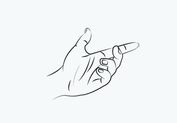 vector illustration of black white lining drawing hand isolated on white background
