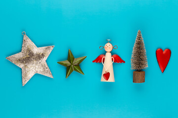 Collection of Christmas objects. Greeting gard.